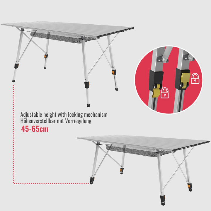 Campingbord - foldbart, højdejusterbart, 90x45 cm, aluminium