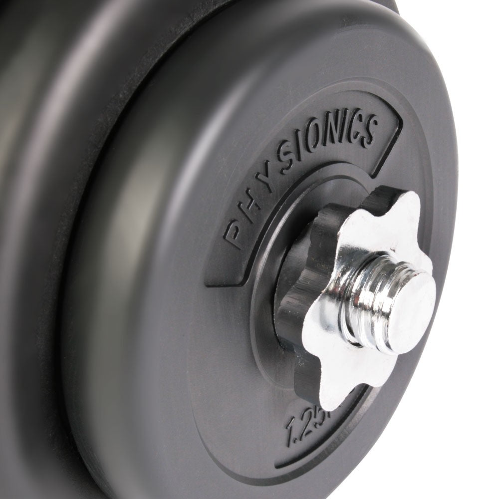 Håndvægtesæt 40 kg (2 x 20 kg) - inkl. 12 plastvægte, 2 vægtstangsstænger og 4 stjernebeslag i stål, riflet håndtag, 25 mm