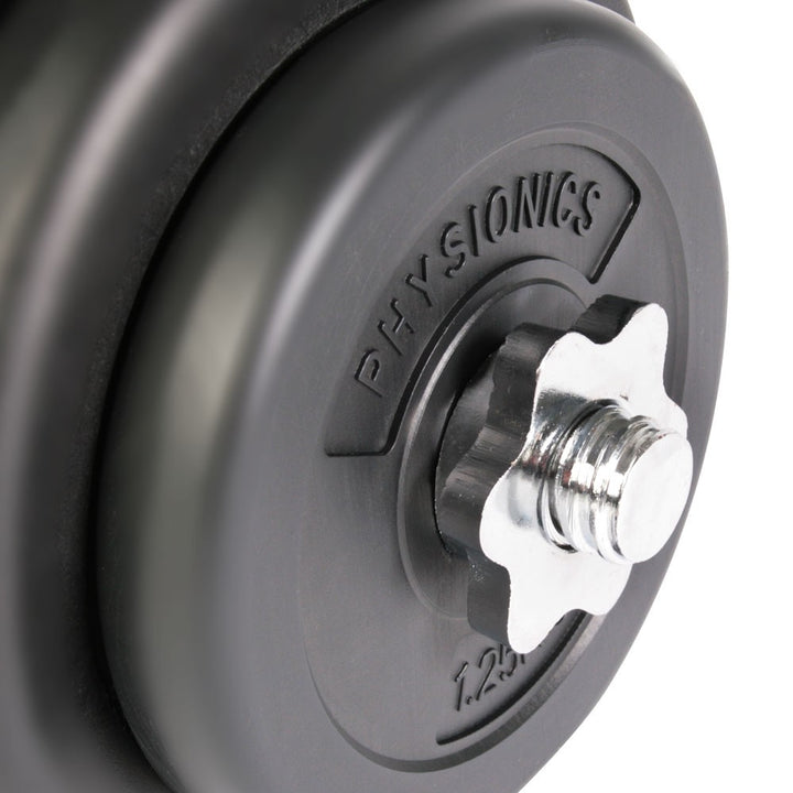 Håndvægtesæt 40 kg (2 x 20 kg) - inkl. 12 plastvægte, 2 vægtstangsstænger og 4 stjernebeslag i stål, riflet håndtag, 25 mm