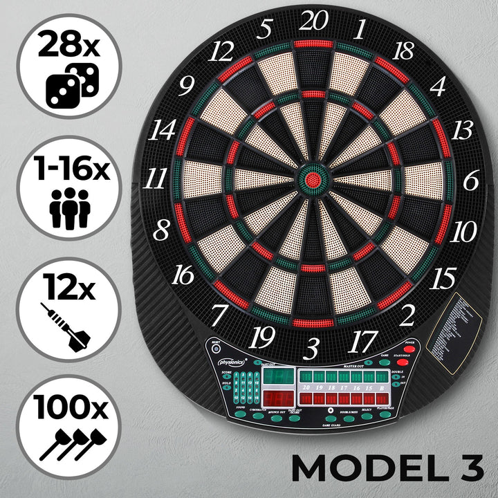 LED display dartskive - 28 spil, 167 spilvarianter, inklusive 12 dartpile, 100 erstatningspilespidser og strømforsyning