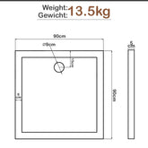 Aquamarine® brusekar - 90 x 90 cm, Firkantet, Rektangulær, Gulvniveau, Akryl, 5 cm Super Flat, Stabil, Hvid - Brusekar, akrylbakke, brusekar, brusekar