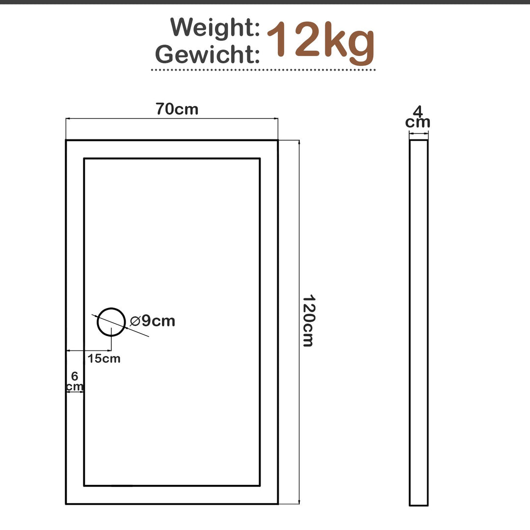 Aquamarin® brusekar - 120 x 70 cm, rektangulær, gulvniveau, akryl, 4 cm super flad, stabil, hvid