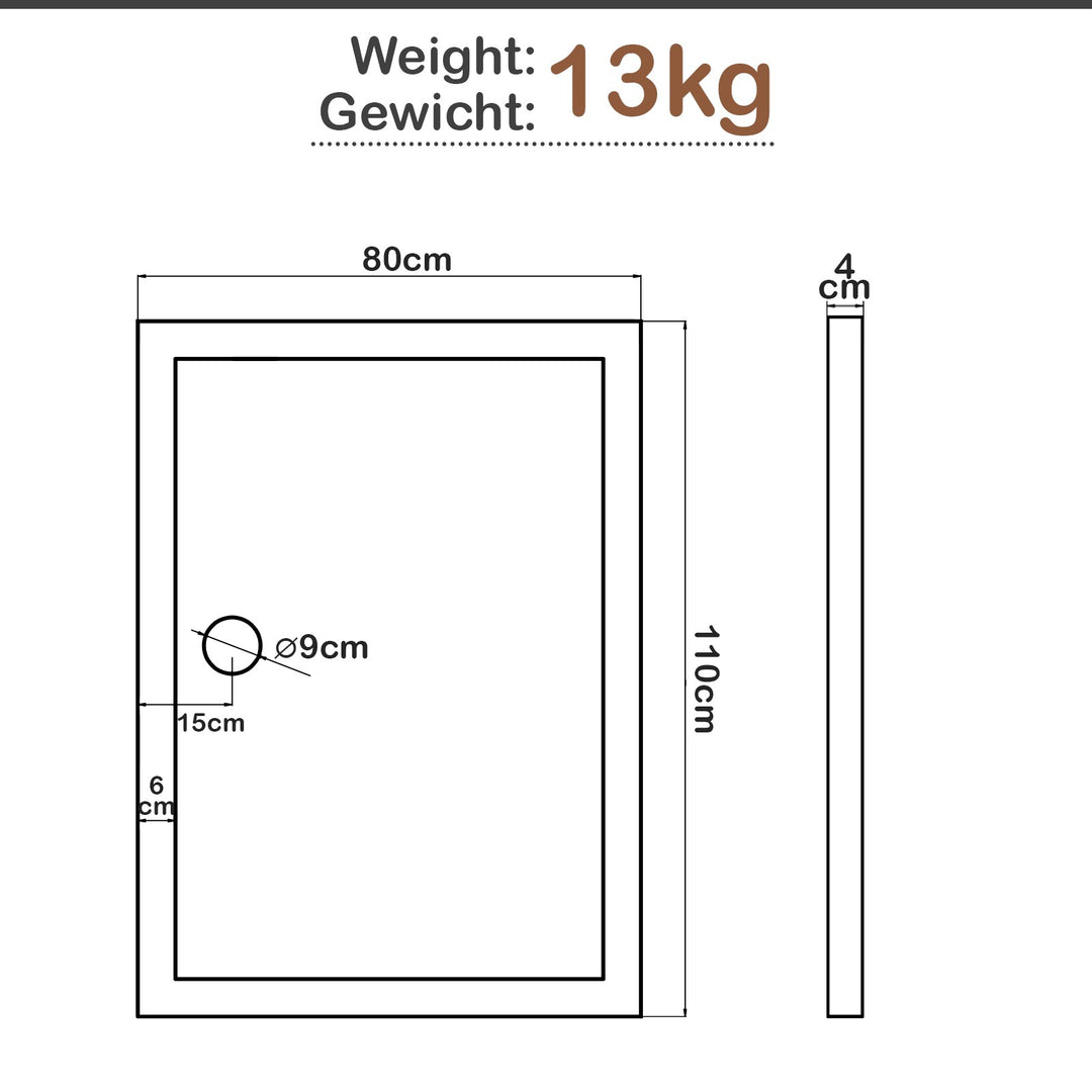 Aquamarine® brusekar, 110 x 80 cm, rektangulær, akryl, 4 cm super flad, stabil, hvid