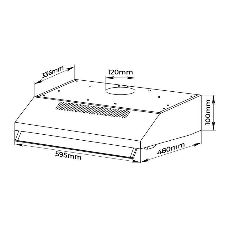 Jago® emhætte - 60 cm, recirkulation af udsugningsluft, vægtilslutning, 2 fedtfiltre, 201,6 m³/h, LED-belysning, rustfrit stål