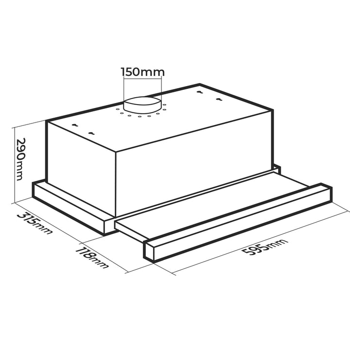 Emhætte - 60cm, udsugnings-/recirkulationsluft, med 2 aktivkulfiltre, 300 m³/h, 2 ventilatorniveauer, ventileret ovenfra, rustfrit stål