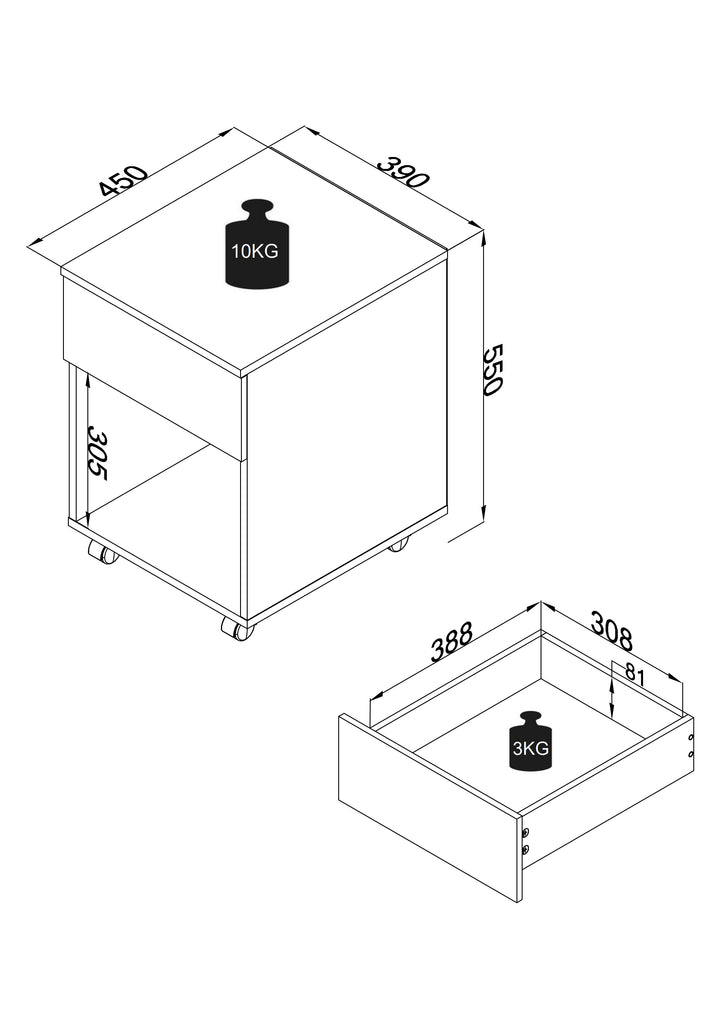 Arkivskab på hjul til kontoret, h. 55 x b. 39 x d. 45/70 cm, antracit