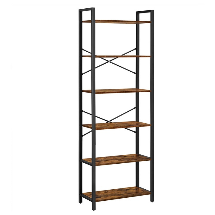 Reol med 6 hylder, 66x30x186 cm, Vintage Brun Sort