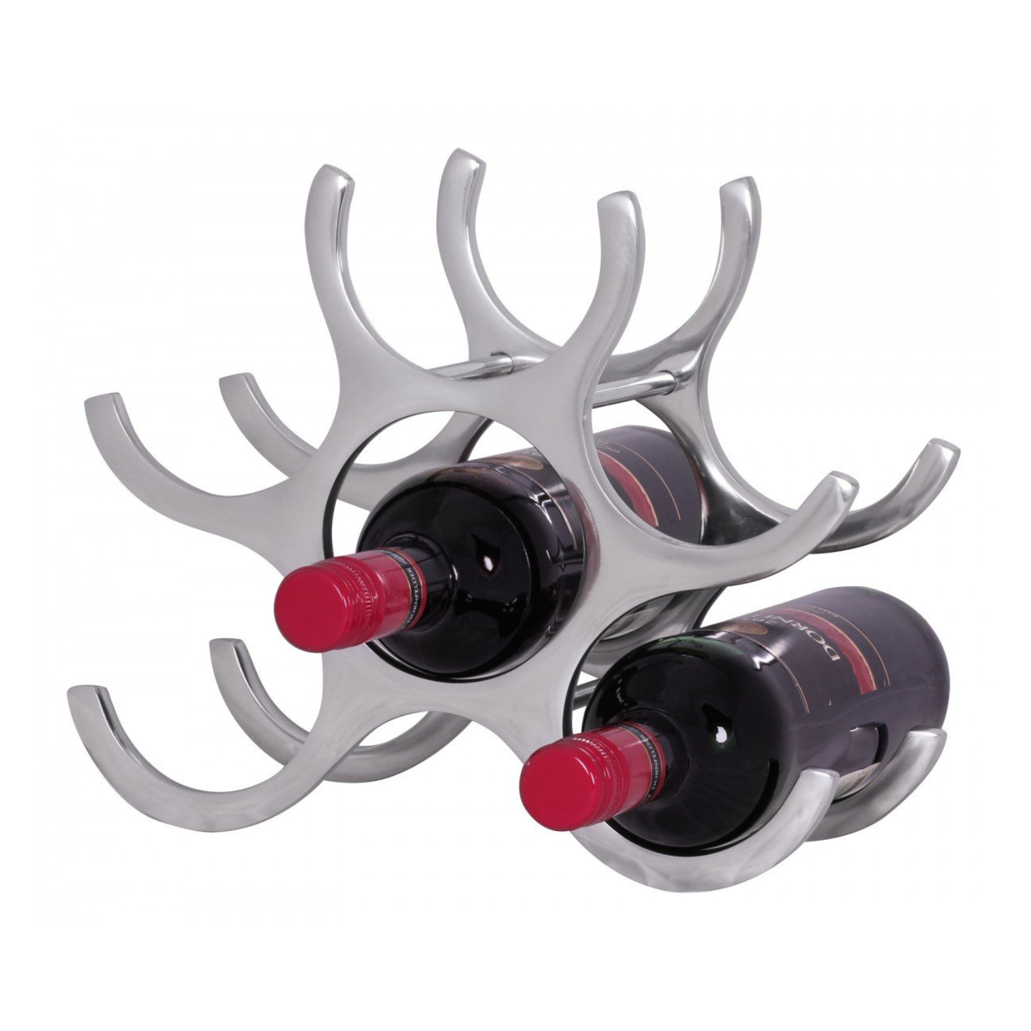 Aluminium vinreol med flammedesign til 6 flasker