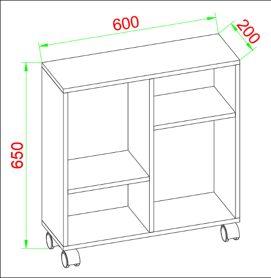 Kontormøbel/kommode med hjul, h. 65 x b. 60 x d. 20 cm, hvid