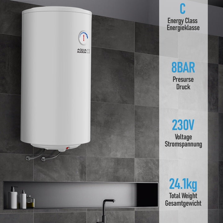 Elektrisk ANTIKALK varmtvandsbeholder, 80 L, 1,5 kW, vægmonteret, EEK B/C, emaljeret inderbeholder