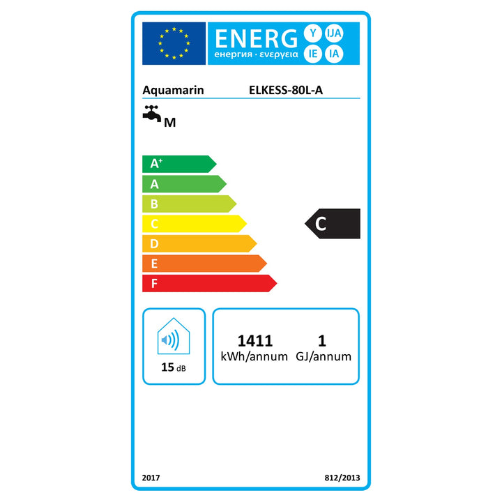 Elektrisk ANTIKALK varmtvandsbeholder, 80 L, 1,5 kW, vægmonteret, EEK B/C, emaljeret inderbeholder