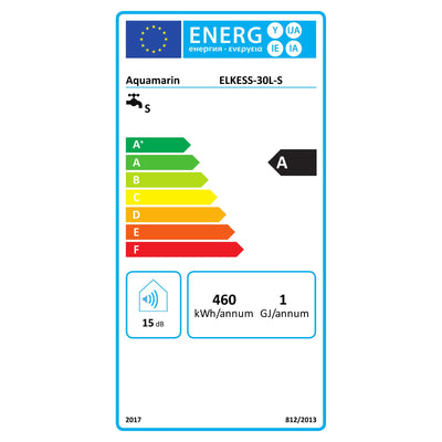 Aquamarine® Elektrisk SMART Varmtvandsbeholder - 30 liter, 2 kW, Væghængt, EEK A, Emaljeret Tank, Intelligent Styring