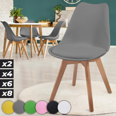 Spisebordsstole, sæt med 4, sædehynder, plast og massivt træ, grå