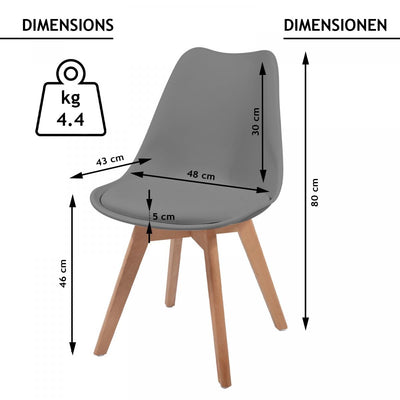 Spisebordsstole, sæt med 4, sædehynder, plast og massivt træ, grå
