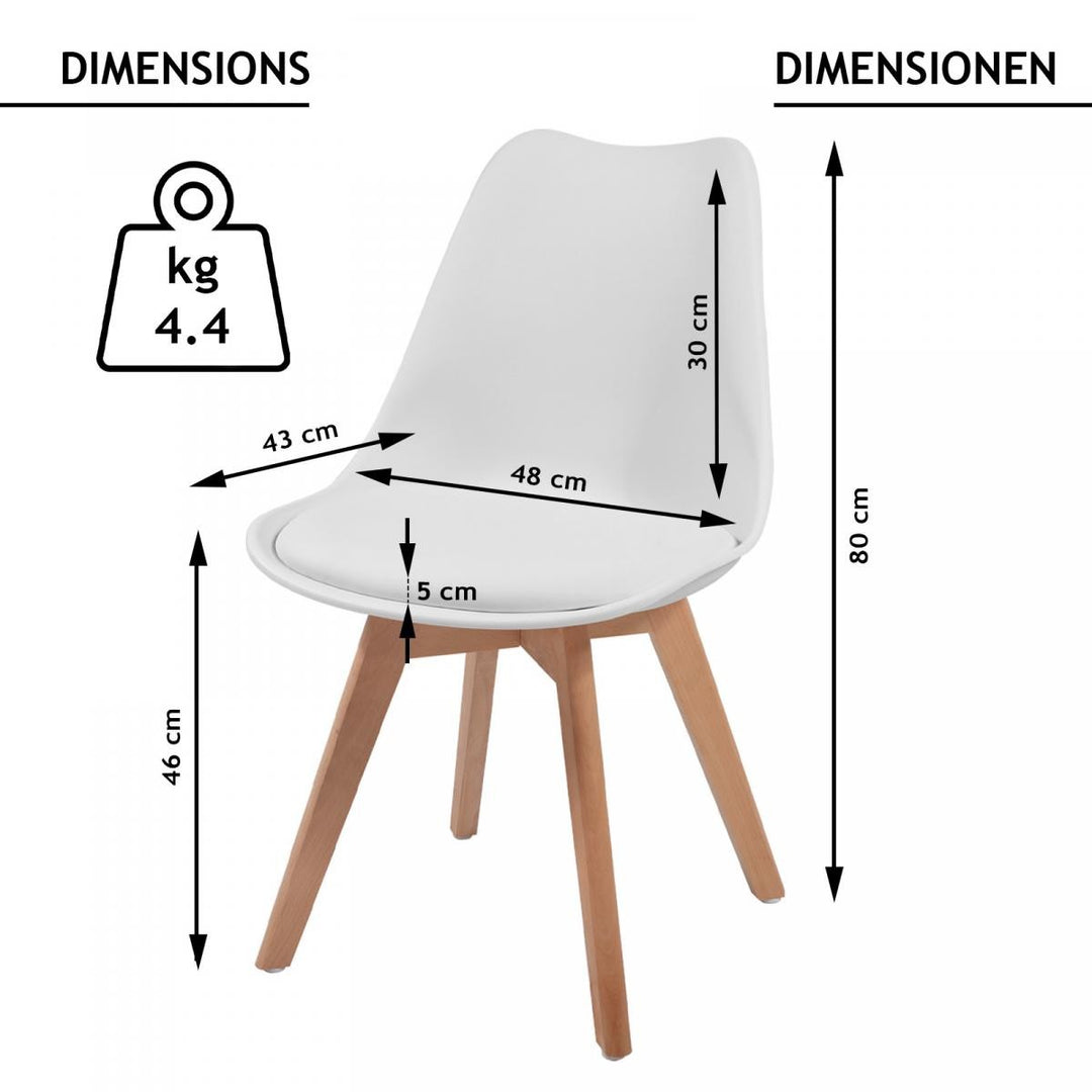 2 x skandinaviske spisestuestole - hvid, plast & massivt træ