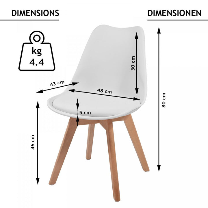 2 x skandinaviske spisestuestole - hvid, plast & massivt træ