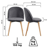 Spisebordsstole  - mørkegrå, sæt af 2, fløjlssæde, moderne, polstrede ben af bøgetræ, med ryglæn