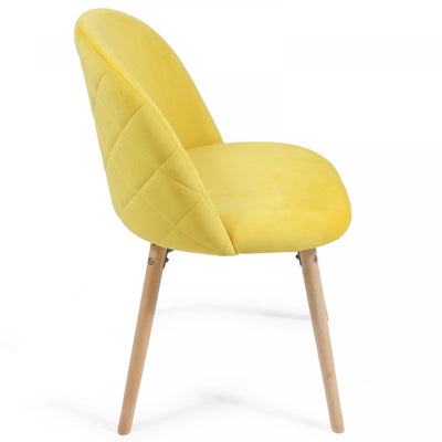Spisebordsstole - gule, sæt af 2, fløjlssæde, moderne, polstrede ben af bøgetræ, med ryglæn