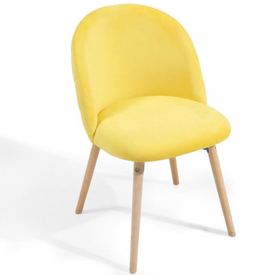 Spisebordsstole, sæt med 6, fløjlssæde, moderne, polstrede ben af bøgetræ, med ryglæn, gul