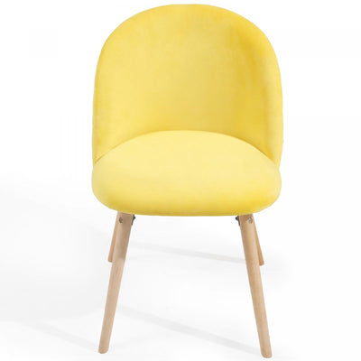 Spisebordsstole, gule, sæt med 8, fløjlssæde, moderne, polstrede ben af bøgetræ
