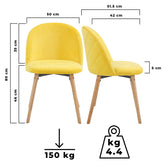 Spisebordsstole - gule, sæt af 2, fløjlssæde, moderne, polstrede ben af bøgetræ, med ryglæn