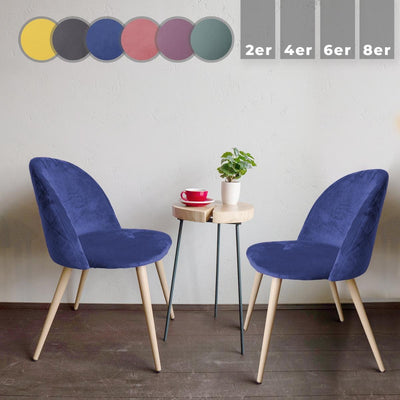 Spisebordsstole - kongeblå, sæt med 6, fløjlssæde, moderne, polstret, bøgetræben, med ryglæn
