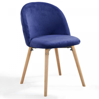 Spisebordsstole - kongeblå, sæt med 2, fløjlssæde, moderne, polstret, bøgetræben, med ryglæn