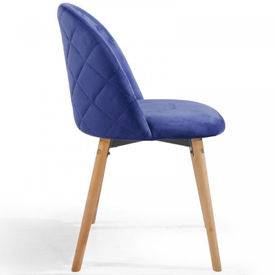 Spisebordsstole - kongeblå, sæt med 4, fløjlssæde, moderne, polstret, bøgetræben, med ryglæn