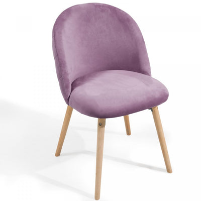Spisebordsstole- lilla, sæt med 8, fløjlssæde, moderne, polstrede ben af bøgetræ, med ryglænl