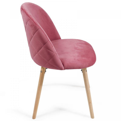 Spisebordsstole - lyserøde, sæt af 2, fløjlssæde, moderne, polstrede ben af bøgetræ, med ryglæn
