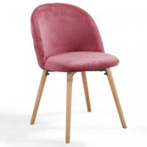 Spisebordsstole  - lyserøde, sæt med 8, fløjlssæde, moderne, polstrede ben af bøgetræ, med ryglæn