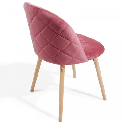 Spisebordsstole - lyserøde, sæt af 2, fløjlssæde, moderne, polstrede ben af bøgetræ, med ryglæn