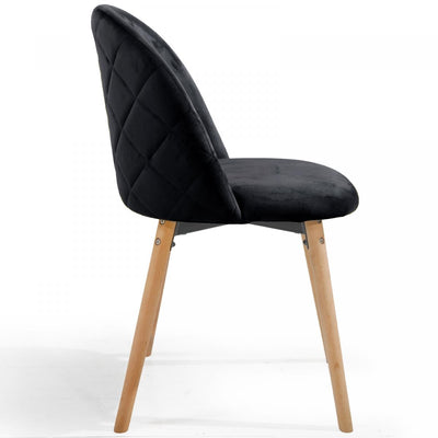 Spisebordsstole - sort, sæt med 6, fløjlssæde, moderne, polstret, bøgetræben, med ryglæn - polstret stol, vintage retrostol