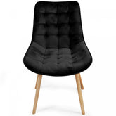 Spisebordsstole - sort, sæt med 8, fløjlssæde, polstret, quiltet, bøgetræ-ben, med ryglæn