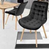 Spisebordsstole - sort, sæt med 2, fløjlssæde, polstret, quiltet, bøgetræben, med ryglæn