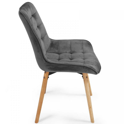 Spisebordsstole  - mørkegrå, sæt med 4, fløjlssæde, polstret, quiltet, bøgetræ-ben med ryglæn