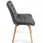 Spisebordsstole  - mørkegrå, sæt med 8, fløjlssæde, polstret, quiltet, bøgetræ-ben, med ryglæn