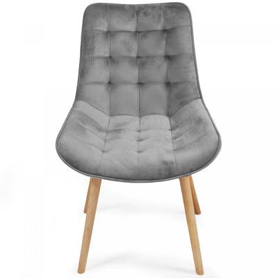 Spisebordsstole  - lysegrå, sæt med 4, fløjlssæde, polstret, quiltet, bøgetræ-ben, med ryglæn