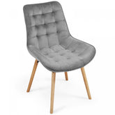 Spisebordsstole  - lysegrå, sæt af 6, fløjlssæde, polstret, quiltet, bøgetræ-ben, med ryglæn