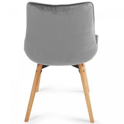 Spisebordsstole  - lysegrå, sæt med 4, fløjlssæde, polstret, quiltet, bøgetræ-ben, med ryglæn
