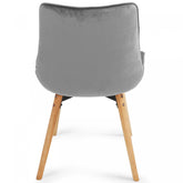 Spisebordsstole  - lysegrå, sæt af 6, fløjlssæde, polstret, quiltet, bøgetræ-ben, med ryglæn