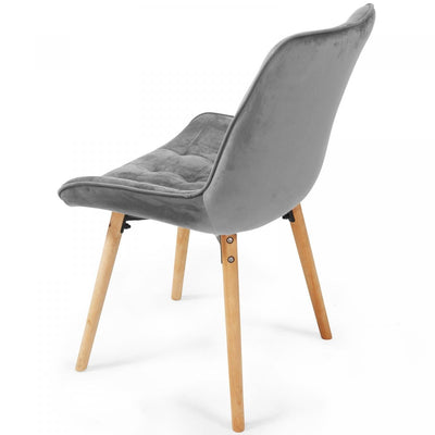 Spisebordsstole  - lysegrå, sæt med 8, fløjlssæde, polstret, quiltet, bøgetræ-ben