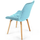 Spisebordsstole  - lys turkis, sæt med 8, fløjlssæde, polstret, quiltet, bøgetræ-ben, med ryglæn