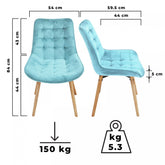 Spisebordsstole - lys turkis, sæt af 2, fløjlssæde, polstret, quiltet, bøgetræ-ben