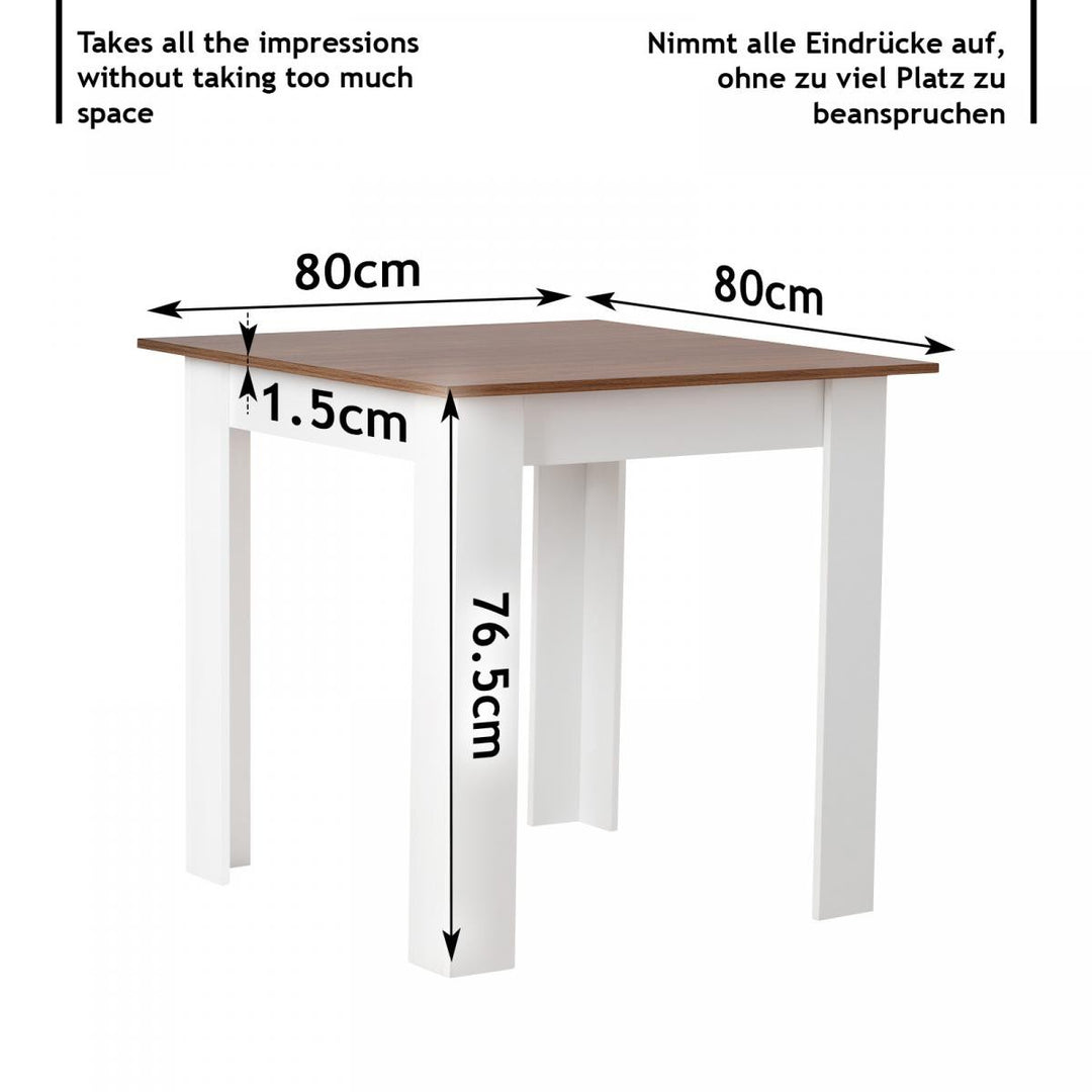 Spisebord - firkantet, 80x80x75 cm, til 4 personer, lavet af MDF, brun plade, lille
