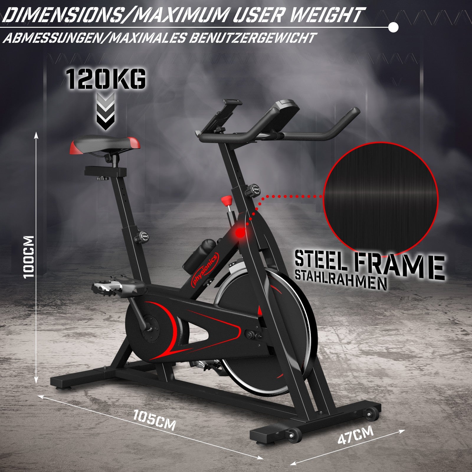 Motionscykel - med LCD display, ergometer, pulsmåler, max 120 kg