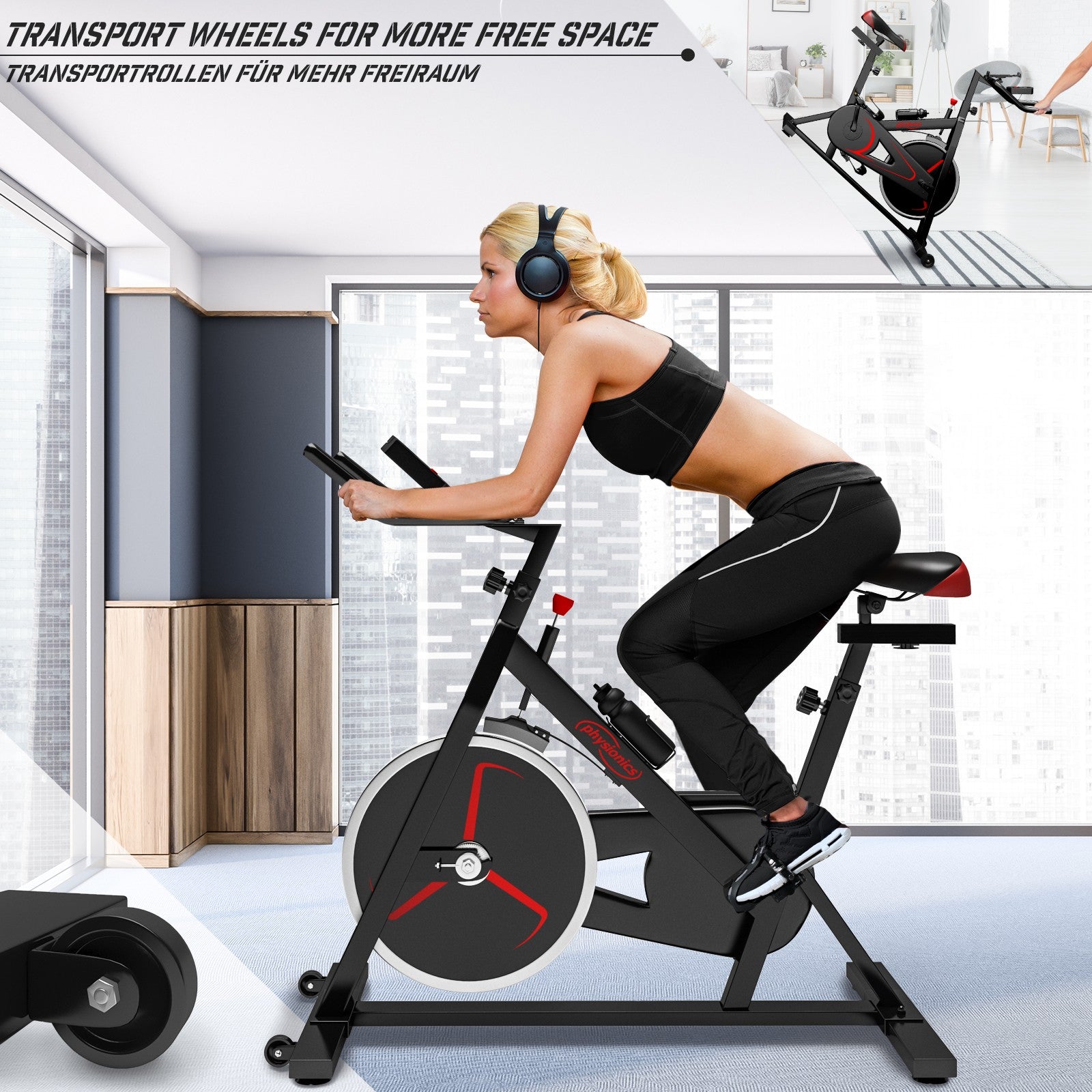 Motionscykel - med LCD display, ergometer, pulsmåler, max 120 kg