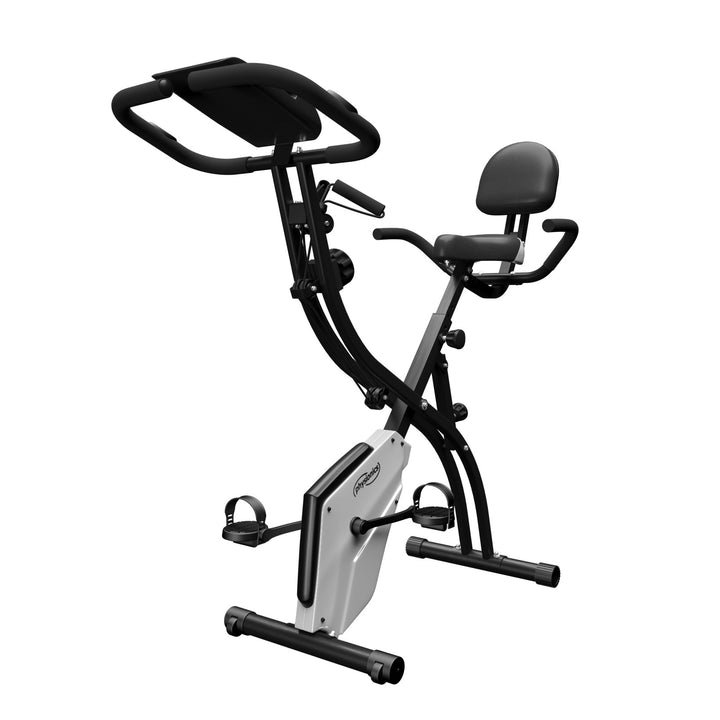 Hjemmetræner - foldbar, LCD-skærm, justerbar modstand, med håndpulssensorer, ryglæn og håndstøtte, op til 120 kg