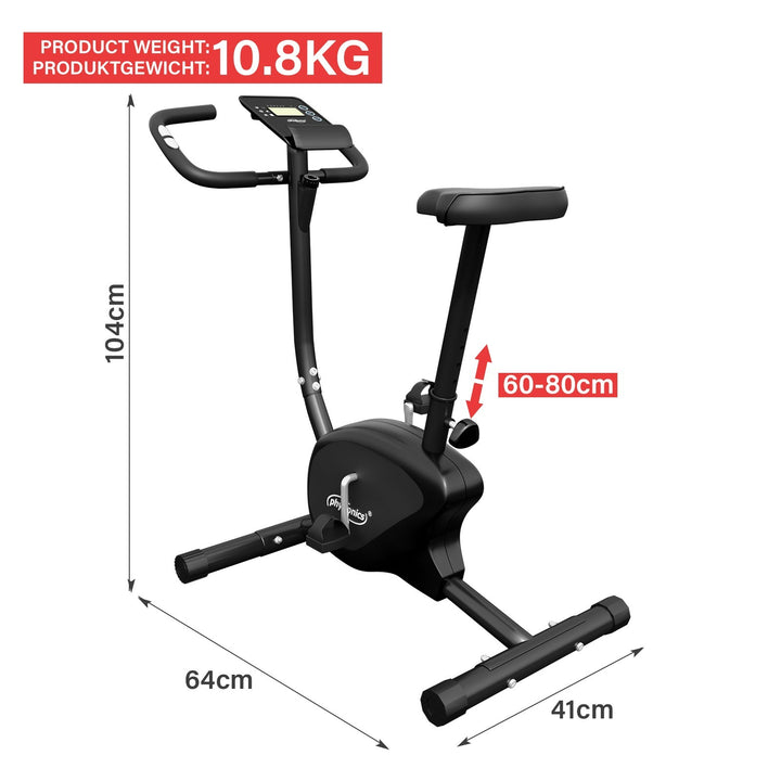 Motionscykel ergometer - med LCD-display, justerbart sæde og modstand, med håndpulssensorer, op til 100 kg, sort