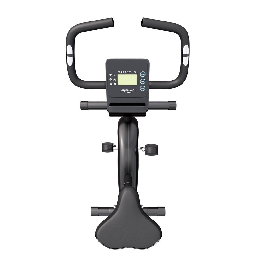 Motionscykel ergometer - med LCD-display, justerbart sæde og modstand, med håndpulssensorer, op til 100 kg, sort